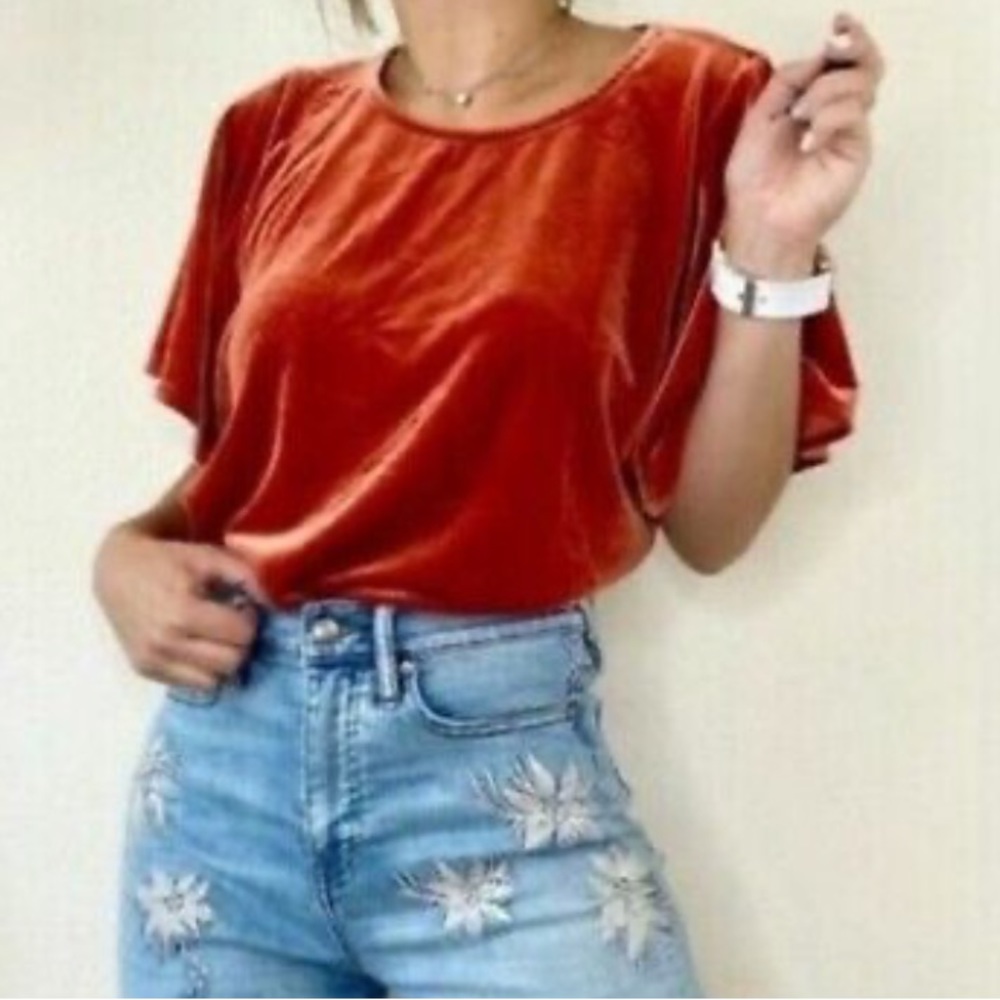 NWT Madewell Velvet Butterfly Top in Warm Rust Orange Sz XXS